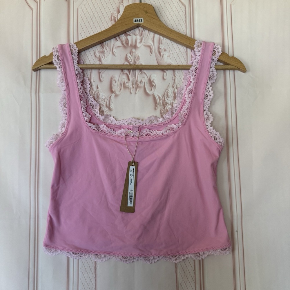 SKIMS Fits Everybody Lace Tank Top Bubblegum Tonal Pink Size Medium NWT